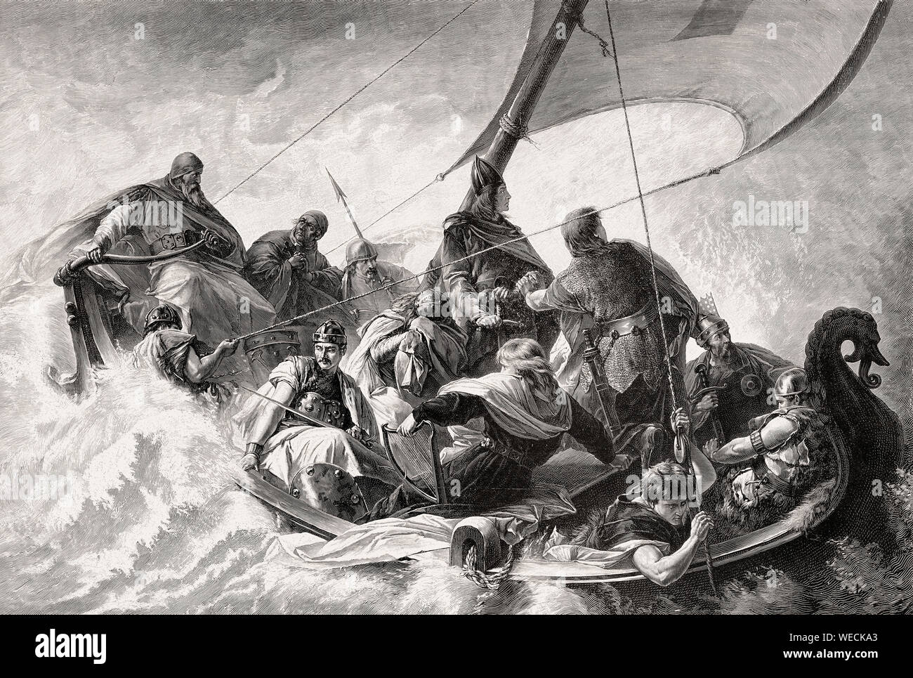 La légende de Charlemagne comme un croisé dans un bateau à Jérusalem Banque D'Images