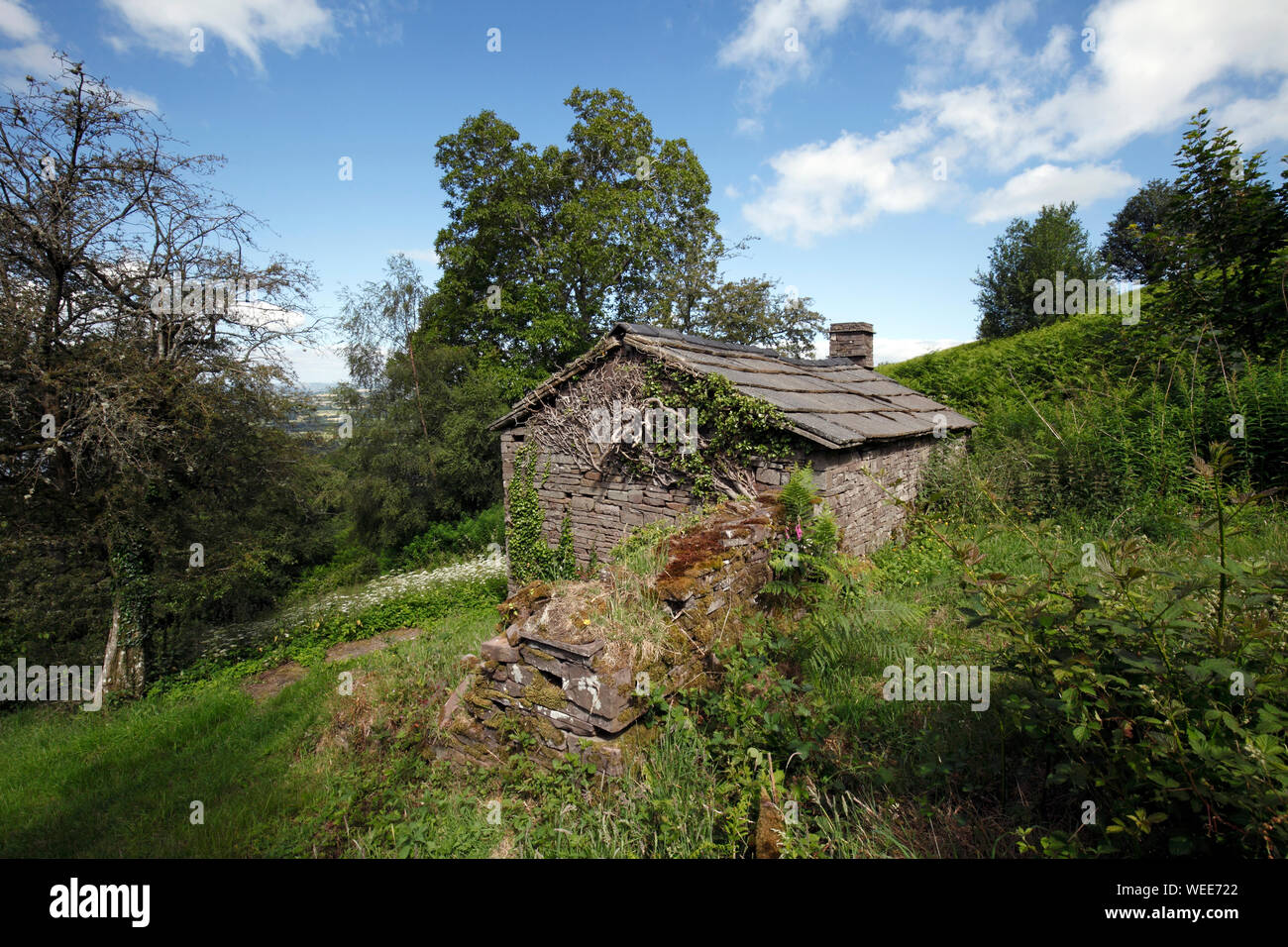 Cabane de bergers gallois traditionnel fait dans la mémoire de Kevin John Thomas 36 ans.Mynydd LLangorse, Powys, Pays de Galles. Banque D'Images