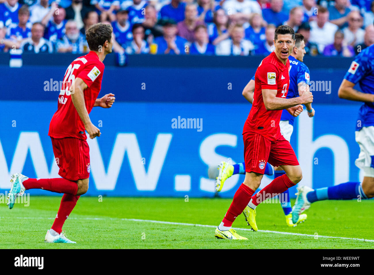 24 augustus 2019 Gelsenkirchen, Allemagne Soccer Schalke 04 v Bayern Munchen 24-08-2019: Voetbal: Schalke 04 v Bayer Munchen: Gelsenkirchen L-R FC Bayern Munchen joueur Robert Lewandowski Banque D'Images