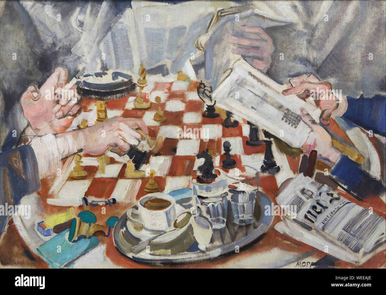 La peinture 'Chess Match' par peintre expressionniste autrichien Max Oppenheimer (1925-1930) sur l'affichage dans le Musée Leopold à Vienne, Autriche. Banque D'Images