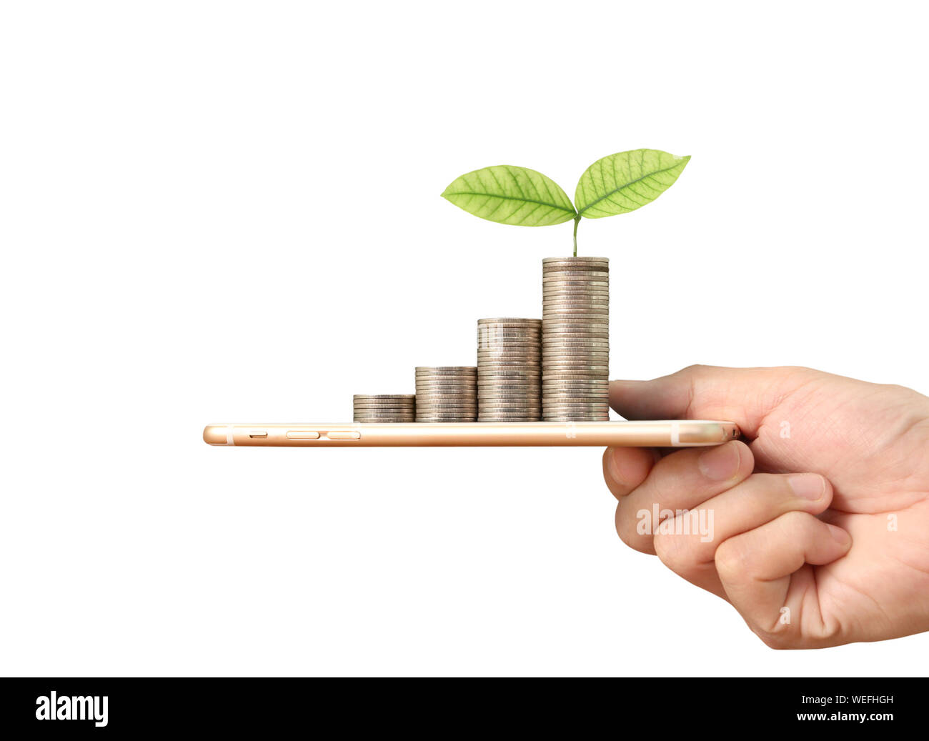 Pièces de monnaie sur le smartphone, entreprise au concept d'Ecommerce Banque D'Images