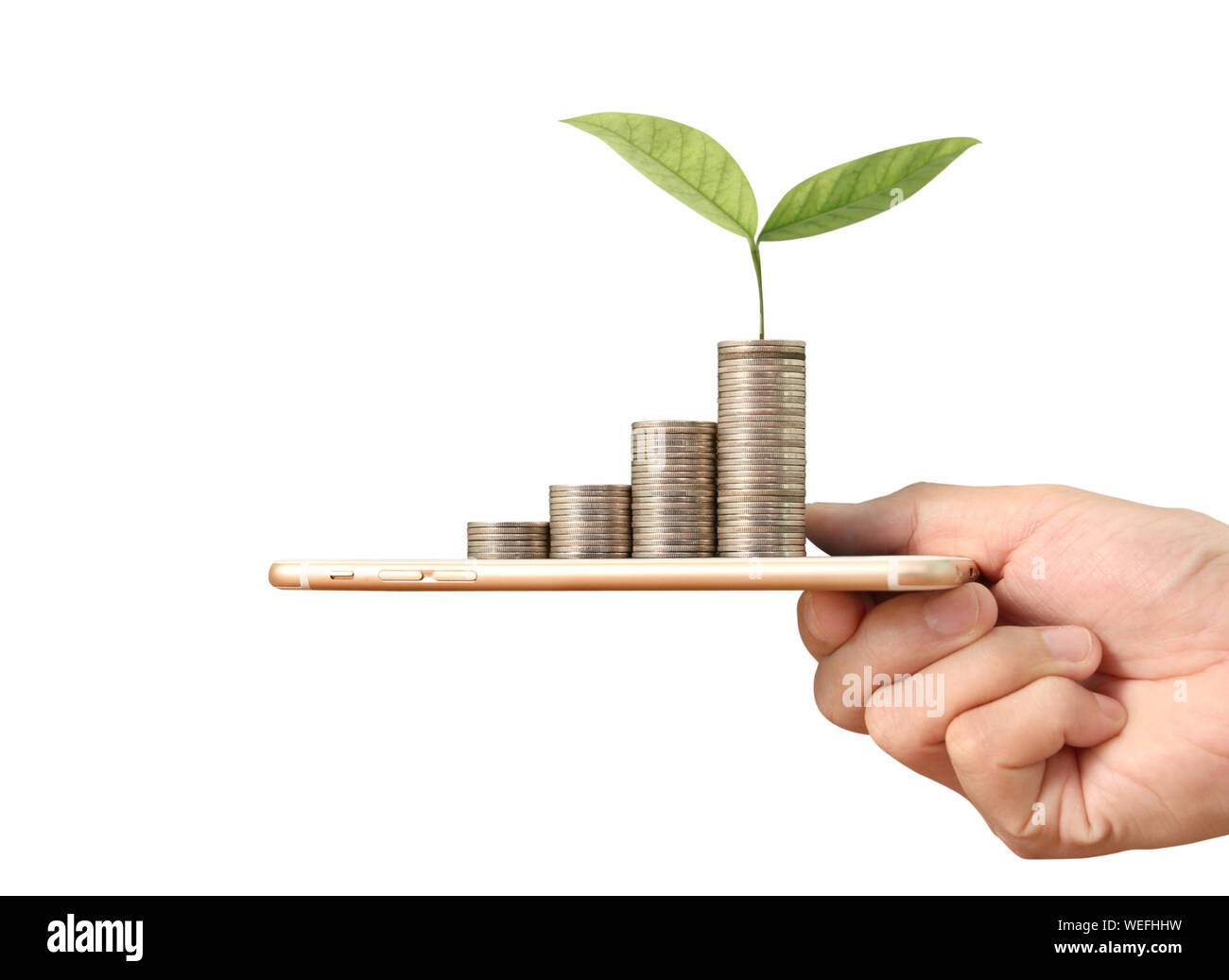 Pièces de monnaie sur le smartphone, entreprise au concept d'Ecommerce Banque D'Images