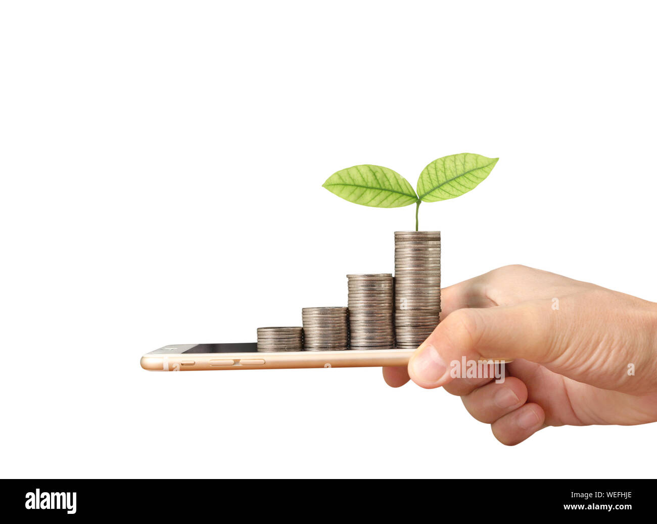 Pièces de monnaie sur le smartphone, entreprise au concept d'Ecommerce Banque D'Images