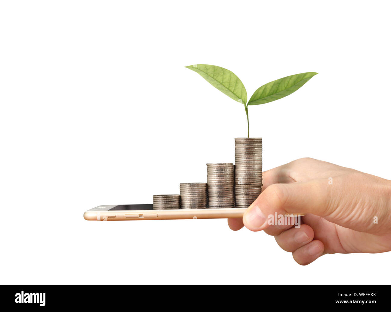 Pièces de monnaie sur le smartphone, entreprise au concept d'Ecommerce Banque D'Images