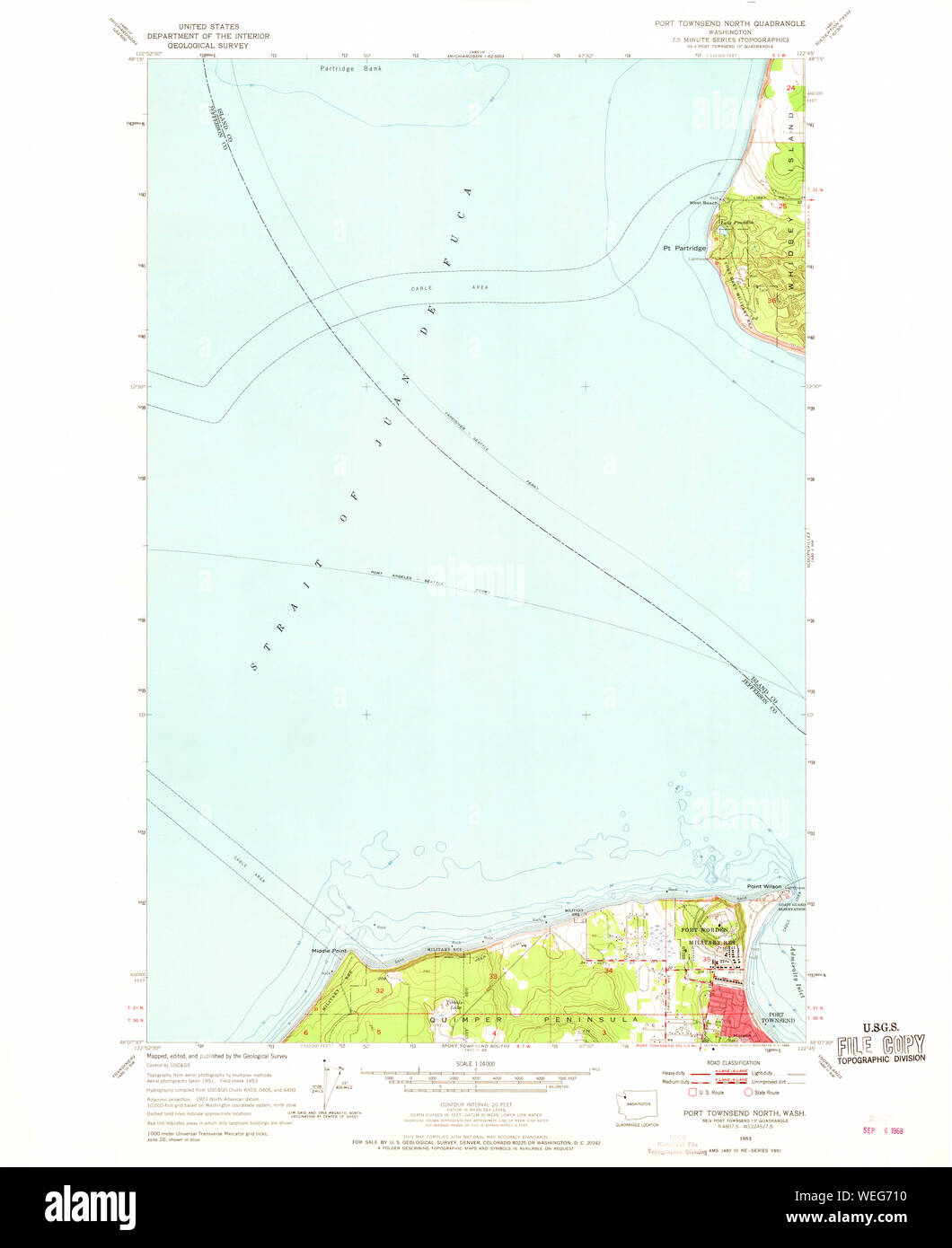 Carte Topo USGS WA l'État de Washington au nord de Port Townsend Restauration 243232195324000 Banque D'Images