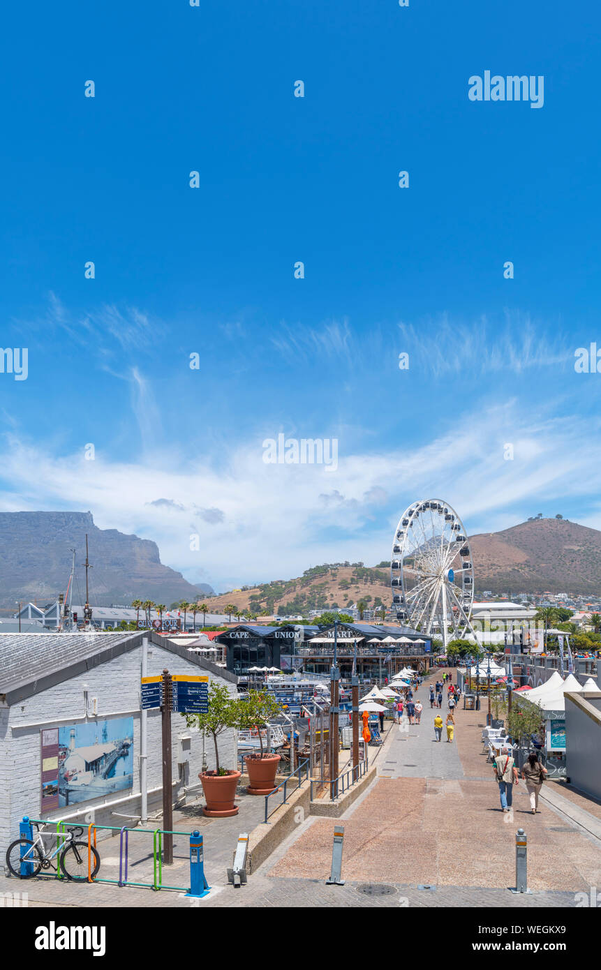Le V&A Waterfront à la table vers mountai, Signal Hill et la roue du Cap, Cape Town, Western Cape, Afrique du Sud Banque D'Images