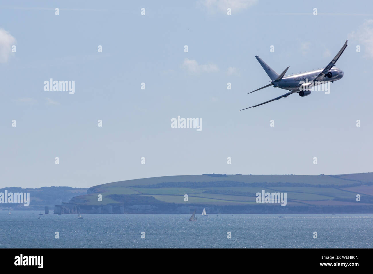 Bournemouth, Royaume-Uni. 30 août 2019. P-8A Poseidon Boeing avion un avion de surveillance - spécialement mis au point pour l'US Navy et de modification de la Boeing 737-800 n fly past à Bournemouth Air Festival avec son envergure de près de 40 mètres, propulsé par deux fans de turbo. Credit : Carolyn Jenkins/Alamy Live News Banque D'Images