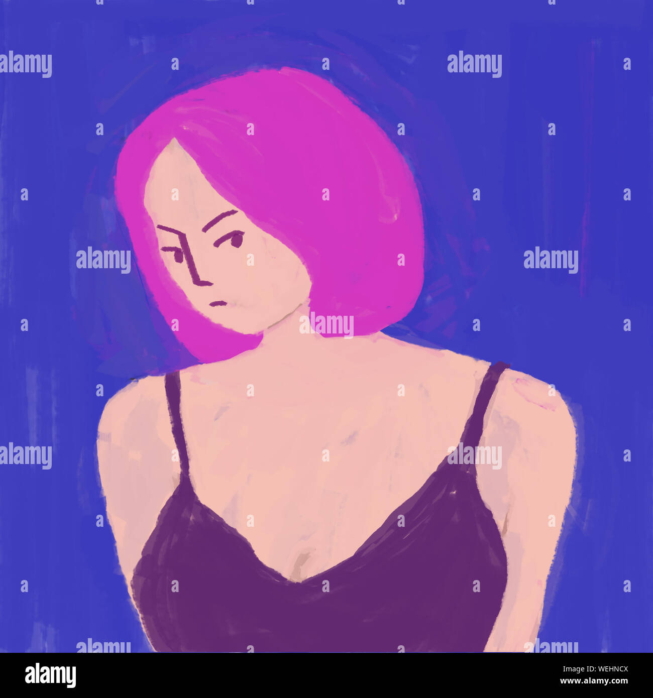 Pink hair girl. hand drawn illutration numérique. Banque D'Images