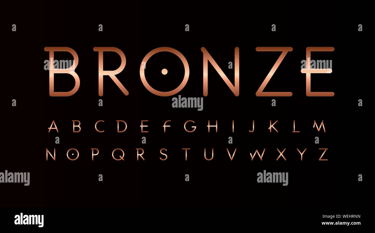 Jeu de lettres en bronze. Lignes fines style inhabituel vector alphabet latin. Police pour événements, promotions, logos, bannière, monogramme et poster. Typographie design Illustration de Vecteur