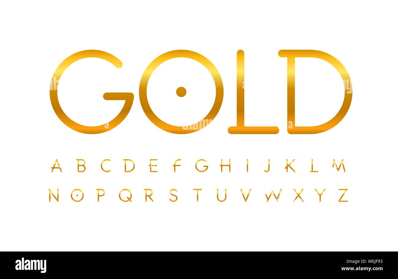 Fine ligne élégante inhabituelle des lettres d'or, gold set vector style alphabet latin. Typographie Premium design. Illustration de Vecteur