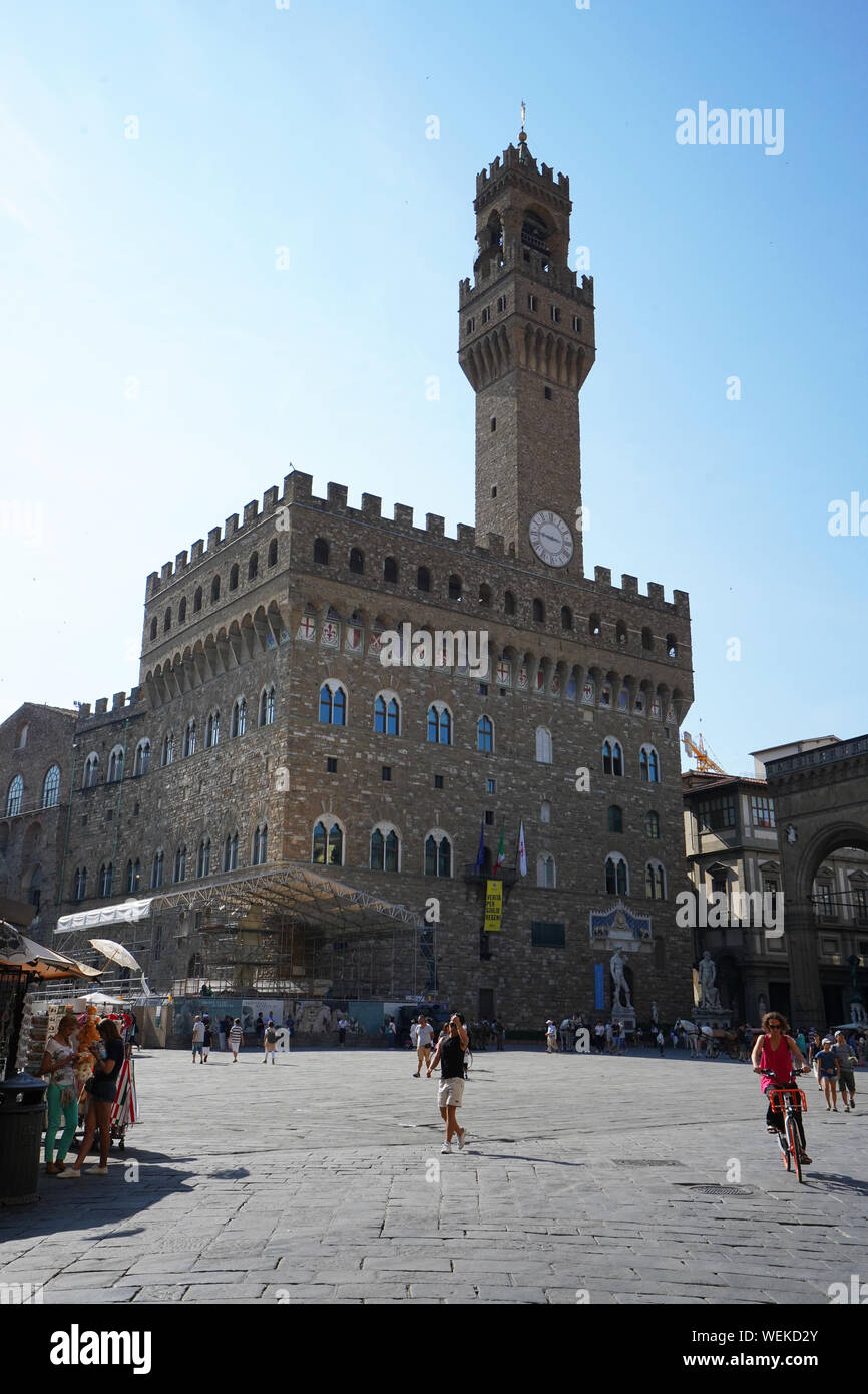 Le Palazzo Vecchio (Vieux palais) est l'hôtel de ville de la ville de Florence, Italie Banque D'Images