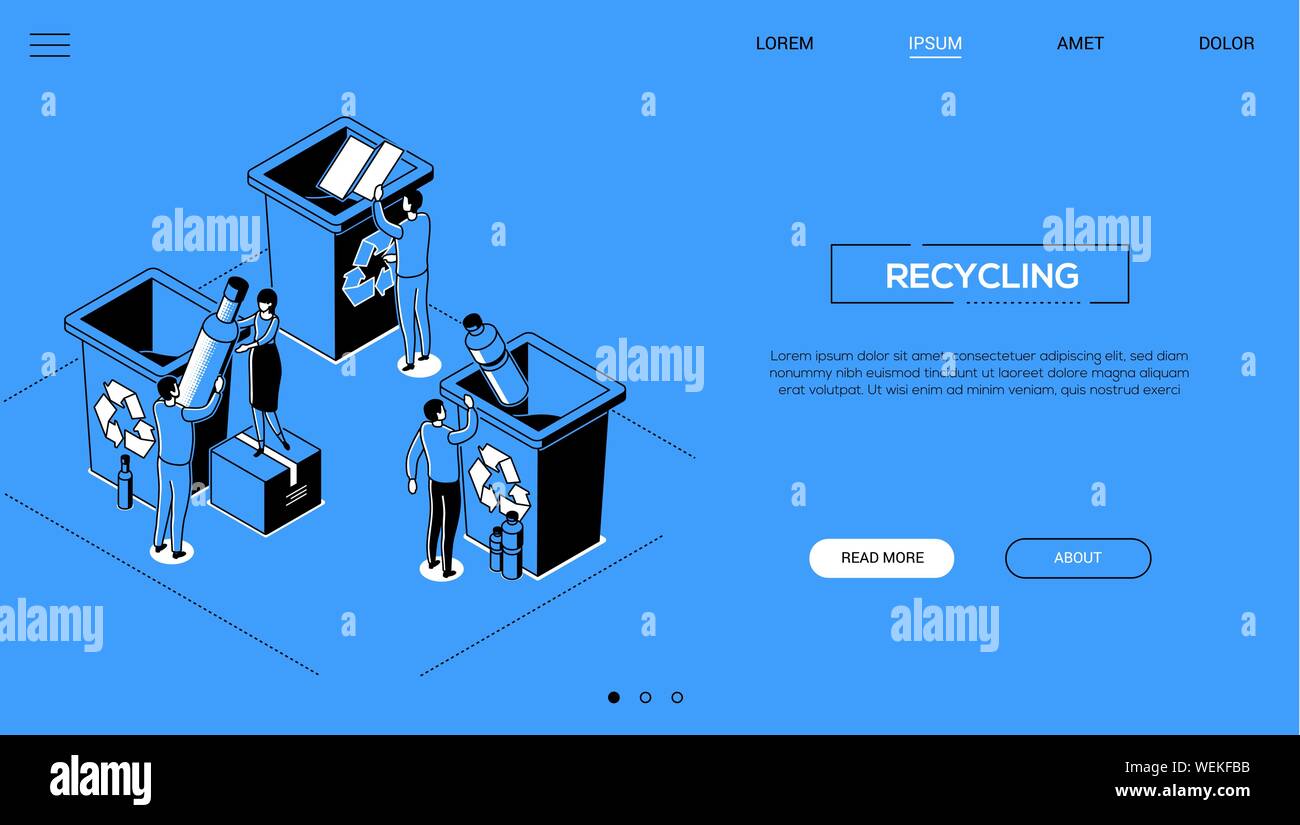 Recyclage - style de conception en ligne bannière web isométrique avec copie espace pour le texte. En-tête de site web avec des personnages féminins, tri des déchets, laissant tomber plast Illustration de Vecteur Recyclage - style de conception en ligne bannière web isométrique avec copie espace pour le texte. En-tête de site web avec des personnages féminins, tri des déchets, laissant tomber plast Illustration de Vecteur