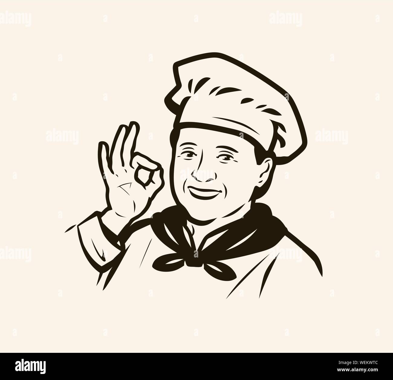 Menu logo, restaurant. Femme cuisinier en chapeau. Illustration vectorielle Illustration de Vecteur
