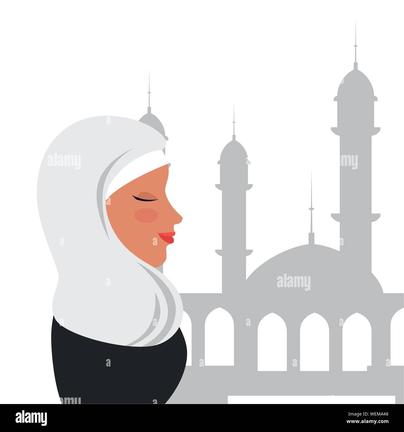 Profil de la femme islamique traditionnel avec burqa dans la mosquée Illustration de Vecteur