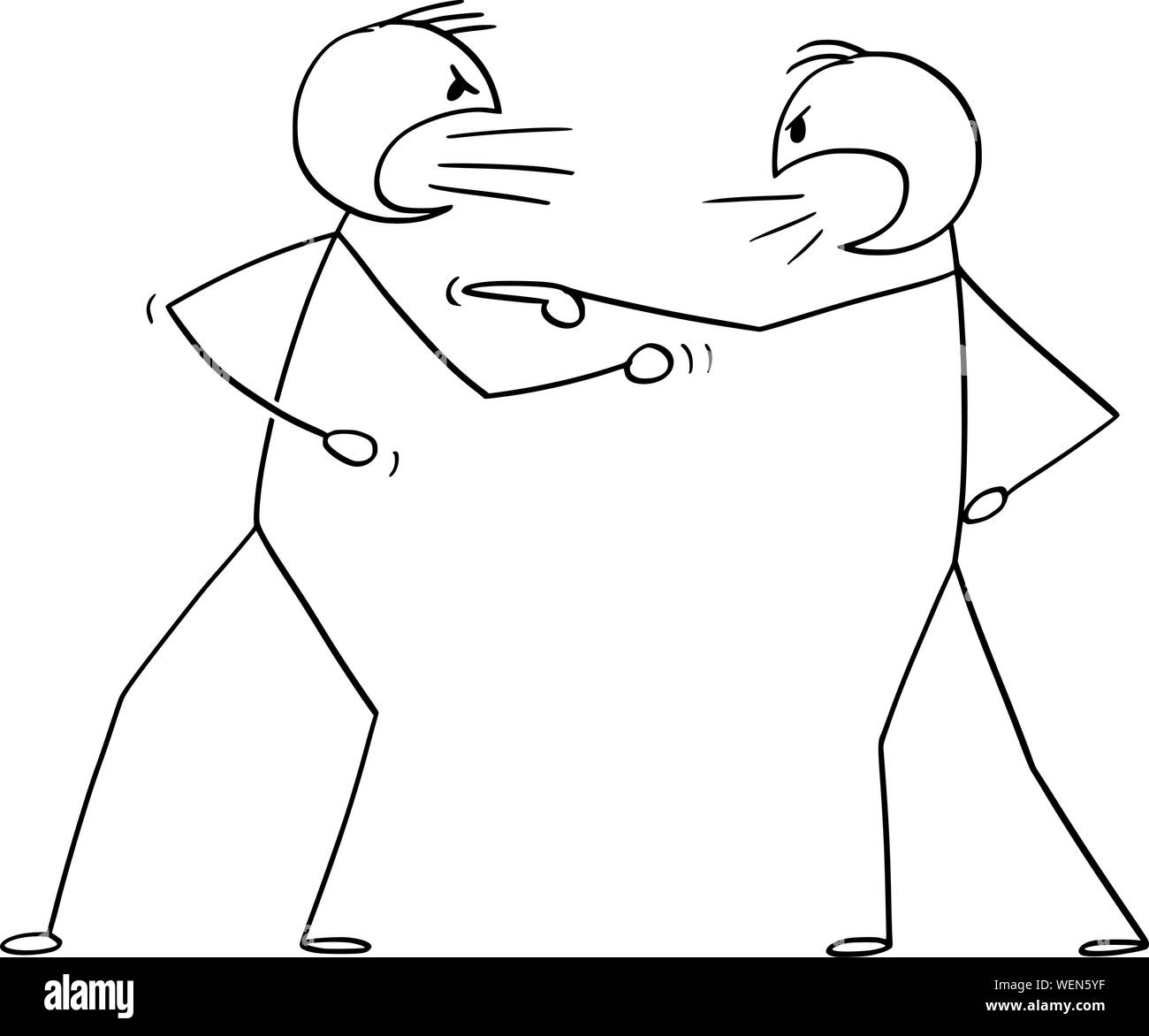 Vector cartoon stick figure dessin illustration conceptuelle de deux hommes en colère ou combats. Illustration de Vecteur
