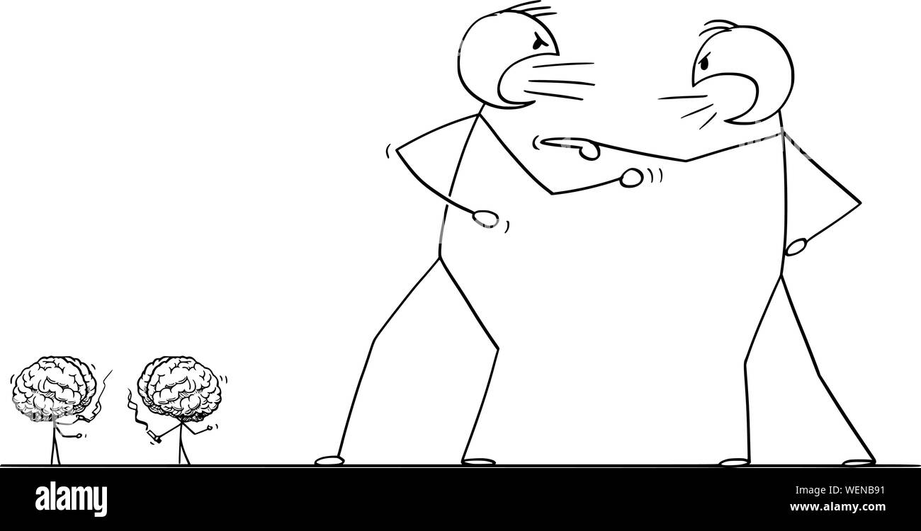 Vector cartoon stick figure dessin illustration conceptuelle de deux hommes en colère ou combats. Leur cerveau en faisant une pause. Illustration de Vecteur