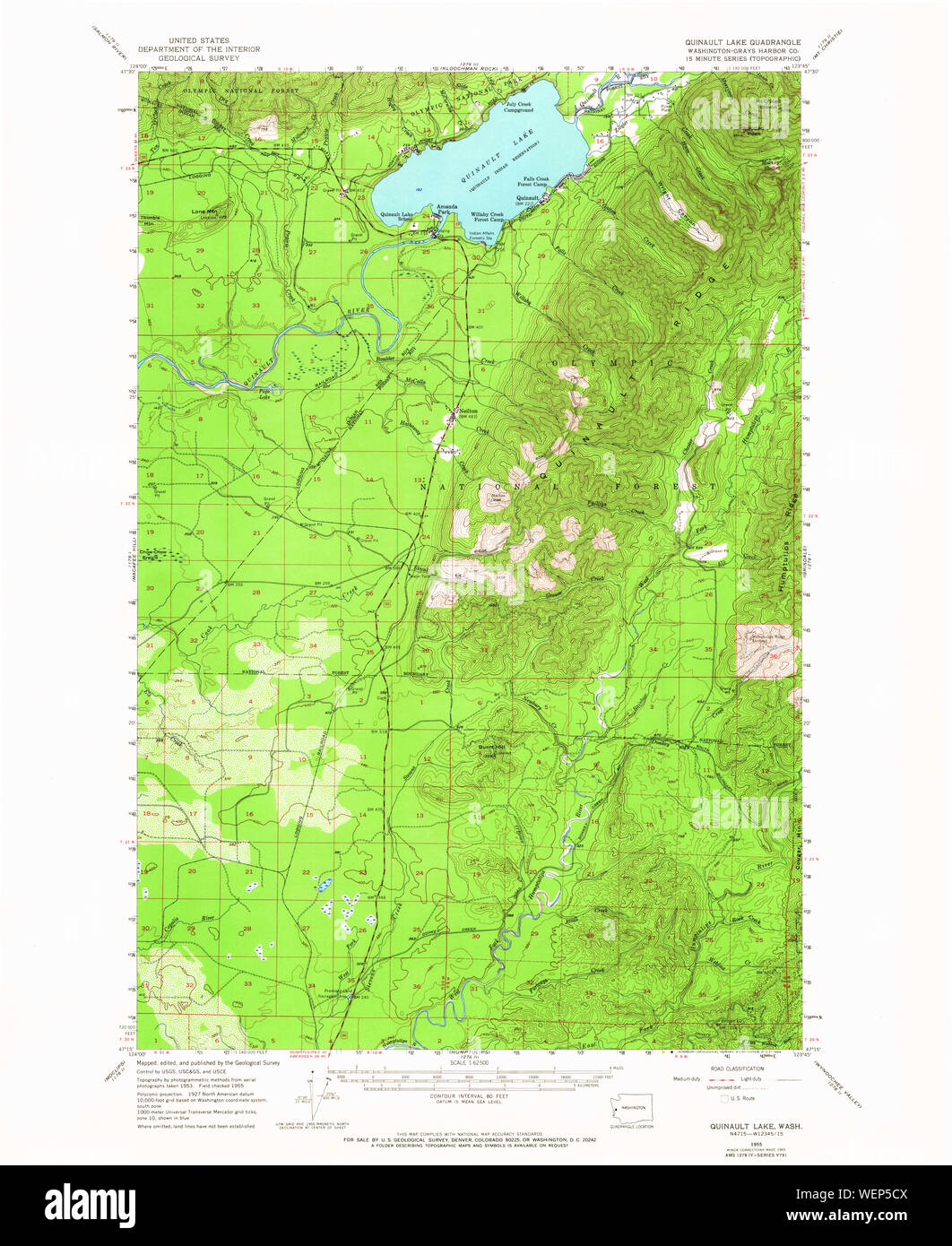 L'État de Washington, de l'USGS Topo Map WA Quinault Lake Restauration 62500 2433561955 Banque D'Images
