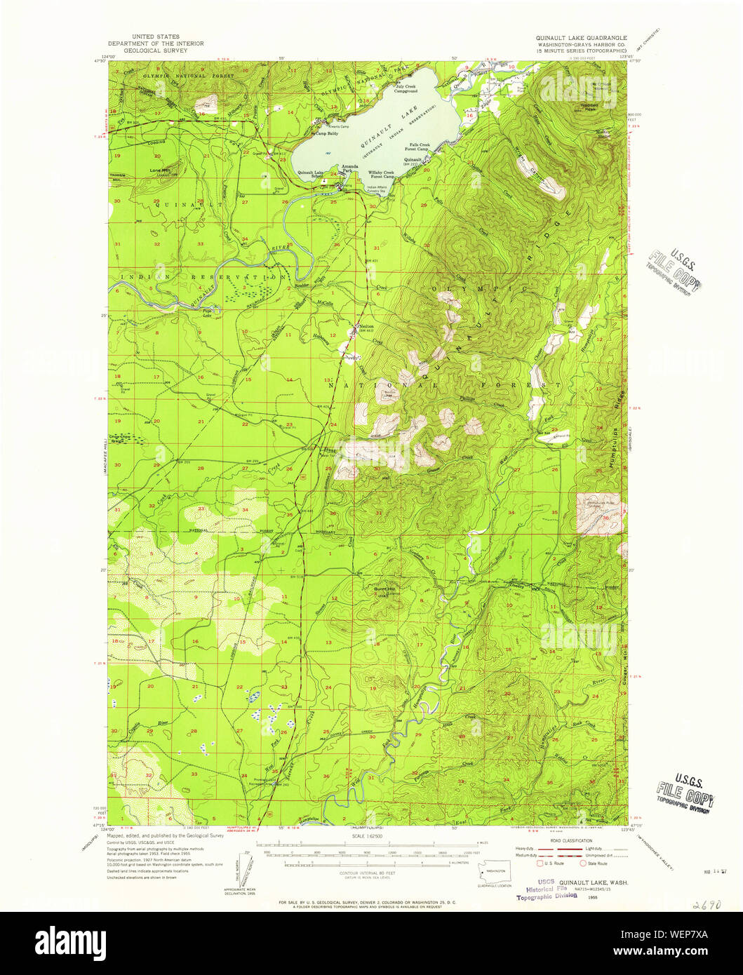 L'État de Washington, de l'USGS Topo Map WA Quinault Lake Restauration 62500 2433591955 Banque D'Images