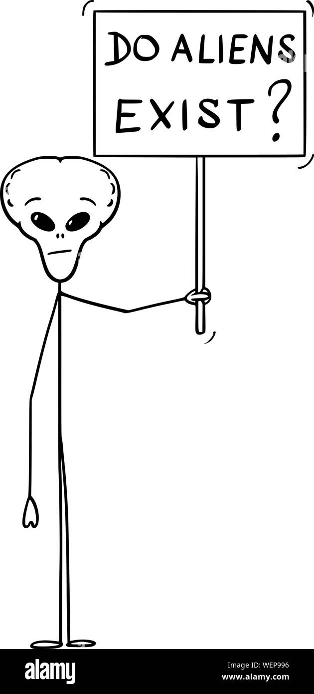 Vector cartoon stick figure dessin illustration conceptuelle de l'étranger porteur d'extraterrestres n'existent les étrangers signe. Illustration de Vecteur