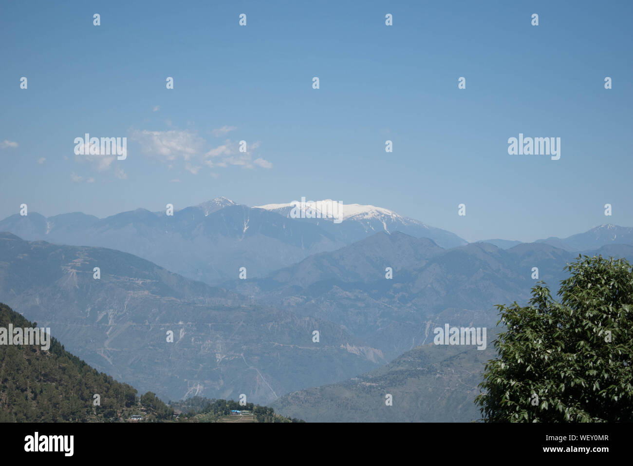 La Grande Charte verte des chaînes de montagnes. Entouré de sommets des plantes vertes et un fond de ciel bleu. Très semblables à ceux trouvés dans les Himalaya et Western Ghats Banque D'Images