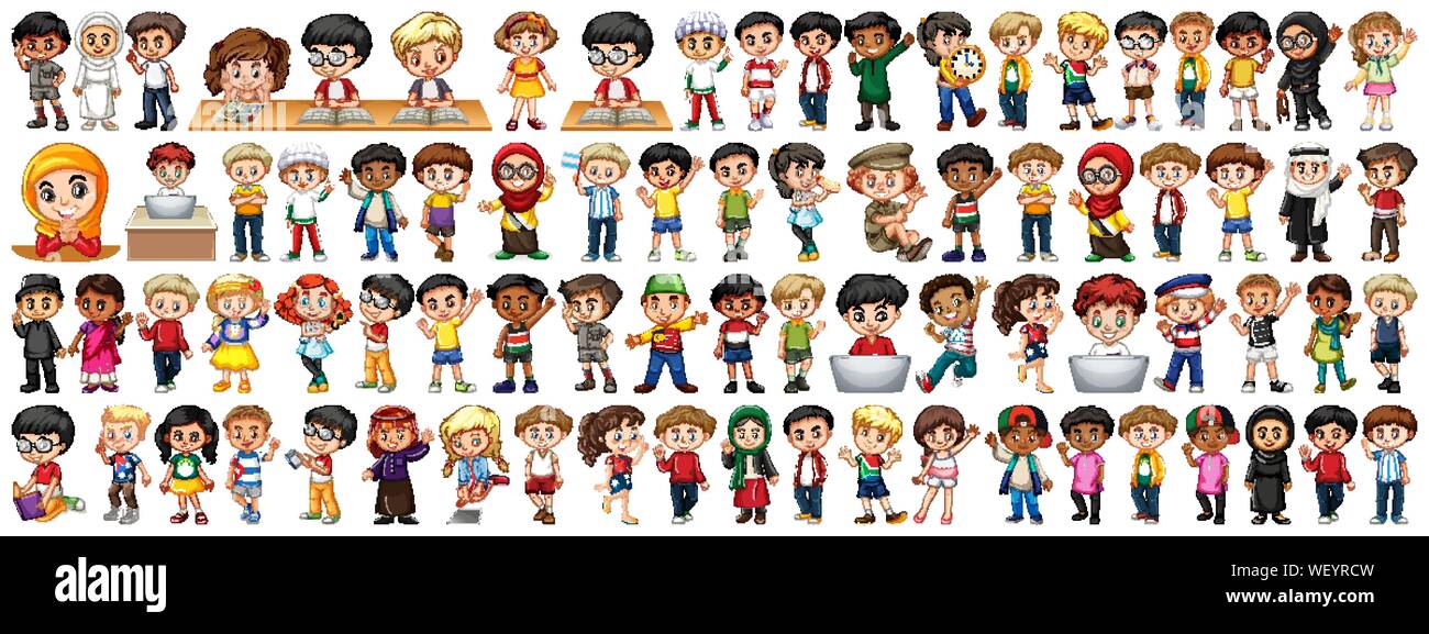 Les enfants de différentes nationalités sur fond blanc illustration Illustration de Vecteur