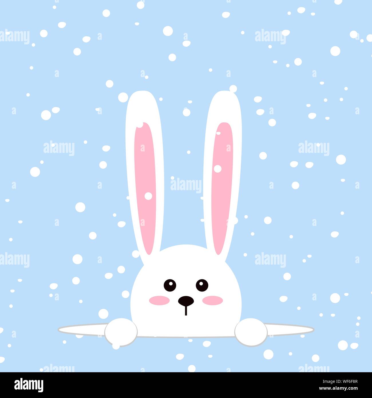 Lapin de Pâques blanc. Funny bunny dans télévision style. Lapin de Pâques. Sur fond d'hiver bleu, chute des flocons de neige. Vector illustration. Illustration de Vecteur