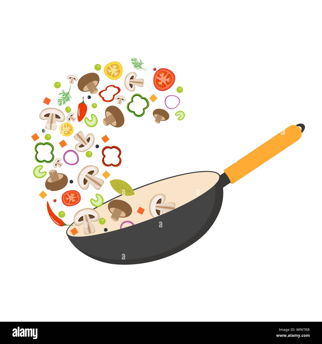 Pan Wok, tomate, paprika, poivre, champignons shiitake et les carottes. La  cuisine asiatique. Vol frais légumes. Télévision vector illustration Image  Vectorielle Stock - Alamy