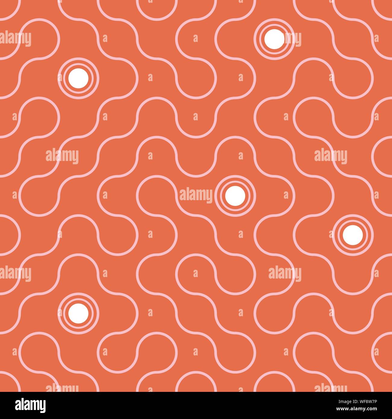 Courbes abstraites et des taches orange à motif transparent géométrique, rose et blanc. Vecteur de conception moderne de répéter. Illustration de Vecteur