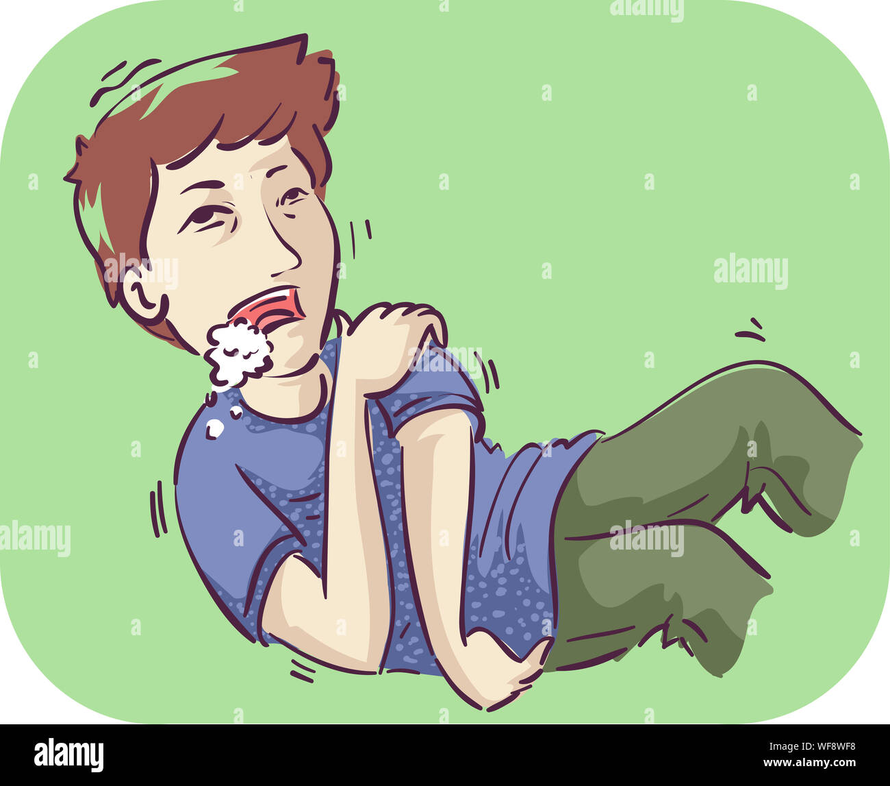 Illustration d'un homme ayant l'épilepsie avec des bulles qui sortent de la bouche et couché sur le sol Banque D'Images