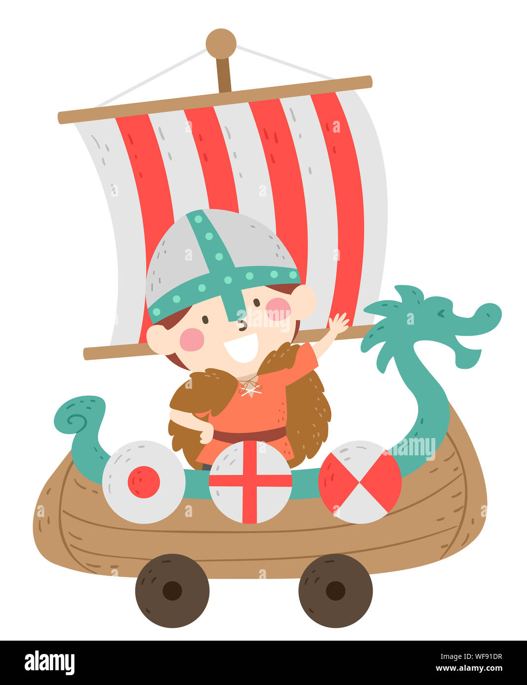 Illustration d'un enfant garçon, gesticulant, portant Costume Viking au milieu de Défilé du Festival Banque D'Images