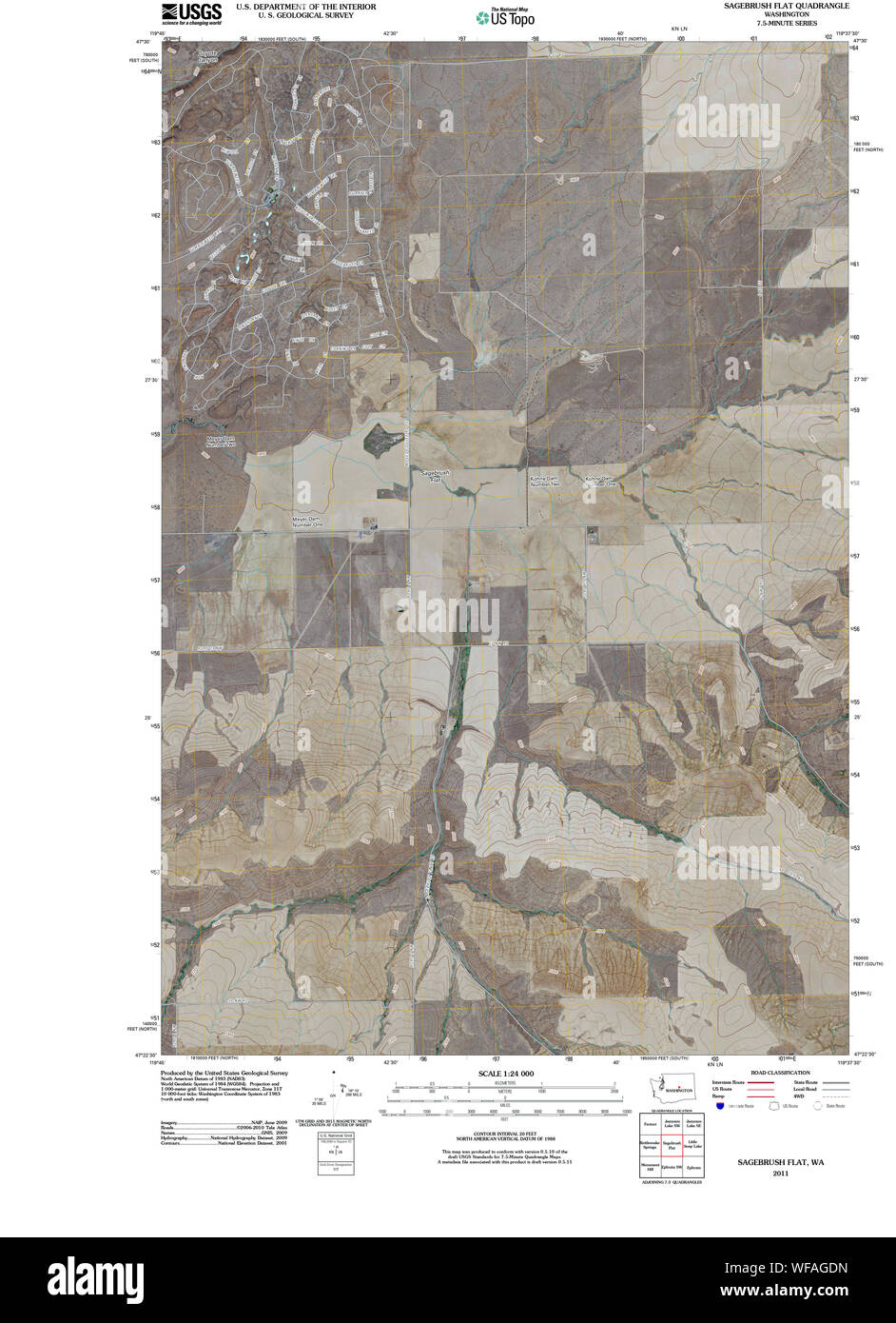 L'État de Washington, de l'USGS Topo Map WA Télévision Armoise 20110425 Restauration TM Banque D'Images