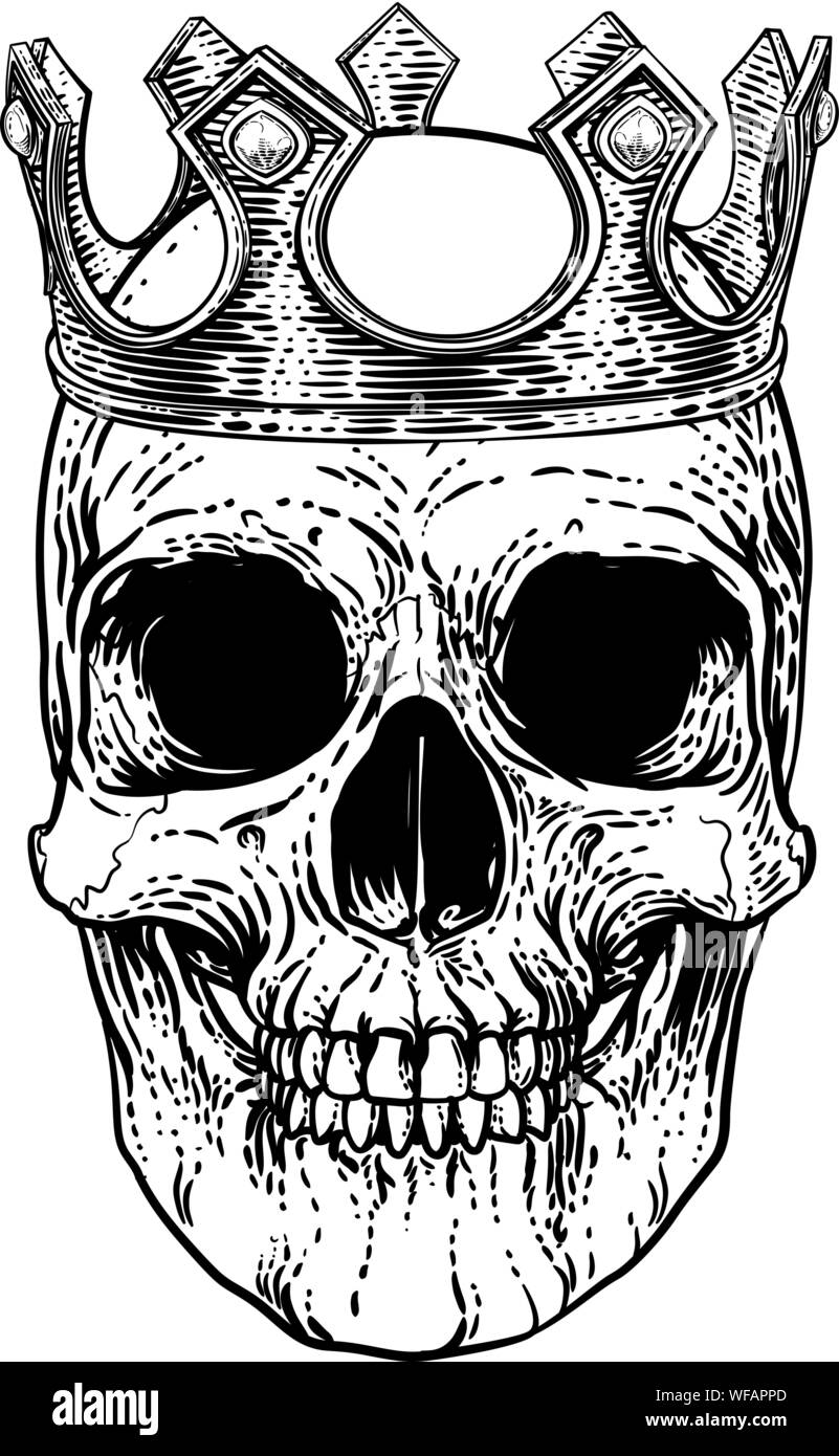 Crâne squelette humain roi portant la couronne royale Illustration de Vecteur
