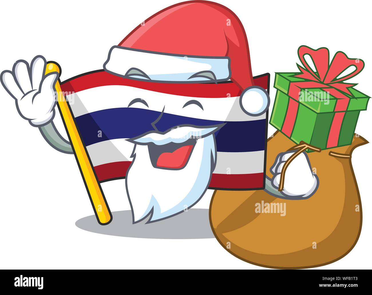 Cadeau du père Noël avec la Thaïlande drapeau est hissé sur cartoon character pole Illustration de Vecteur