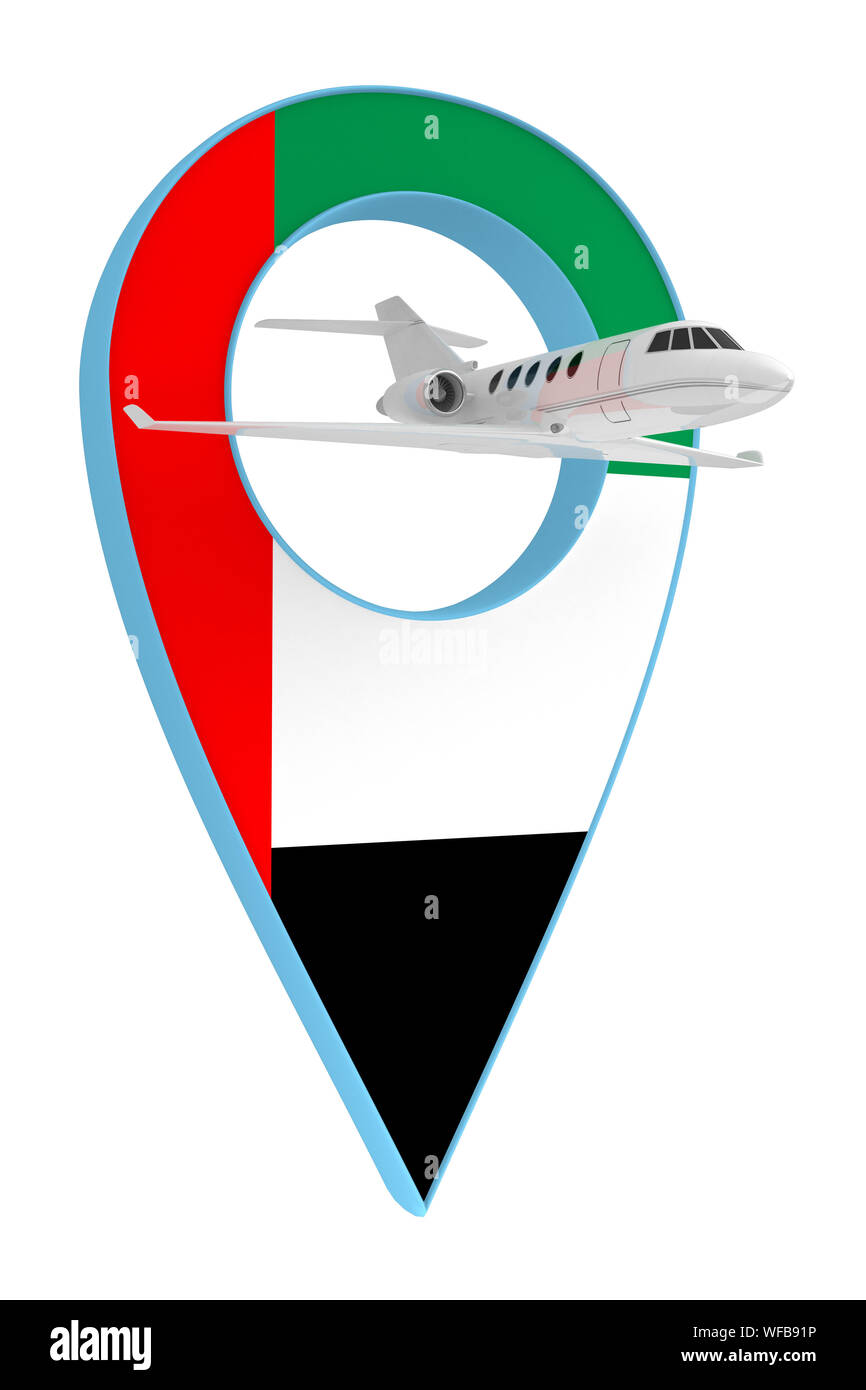 Avion privé avec code pin drapeau navigation EAU. Le rendu 3D Banque D'Images