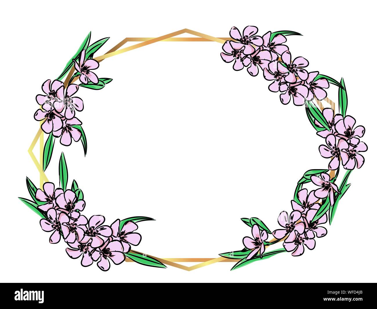Carte d'or avec des fleurs modernes polygonales. Floral frame design. Triangles et de formes géométriques. Vector illustration. Isolé sur fond blanc Illustration de Vecteur