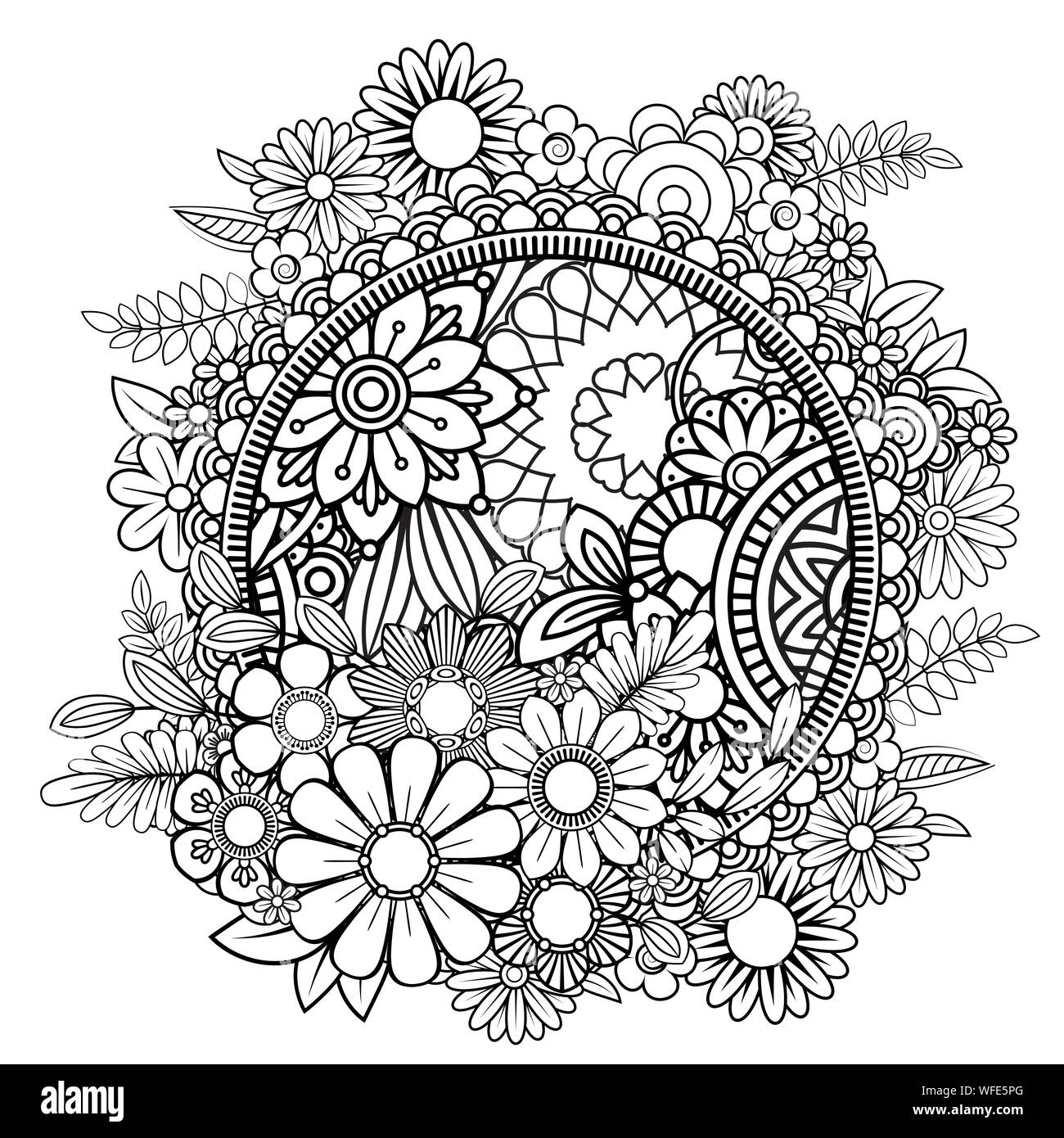 Des profils coloriage avec motif fleurs. Doodle noir et blanc guirlande. Floral mandala. Vector illustration art ligne Bouquet isolé sur fond blanc. Élément de design ronde Illustration de Vecteur Des profils coloriage avec motif fleurs. Doodle noir et blanc guirlande. Floral mandala. Vector illustration art ligne Bouquet isolé sur fond blanc. Élément de design ronde Illustration de Vecteur