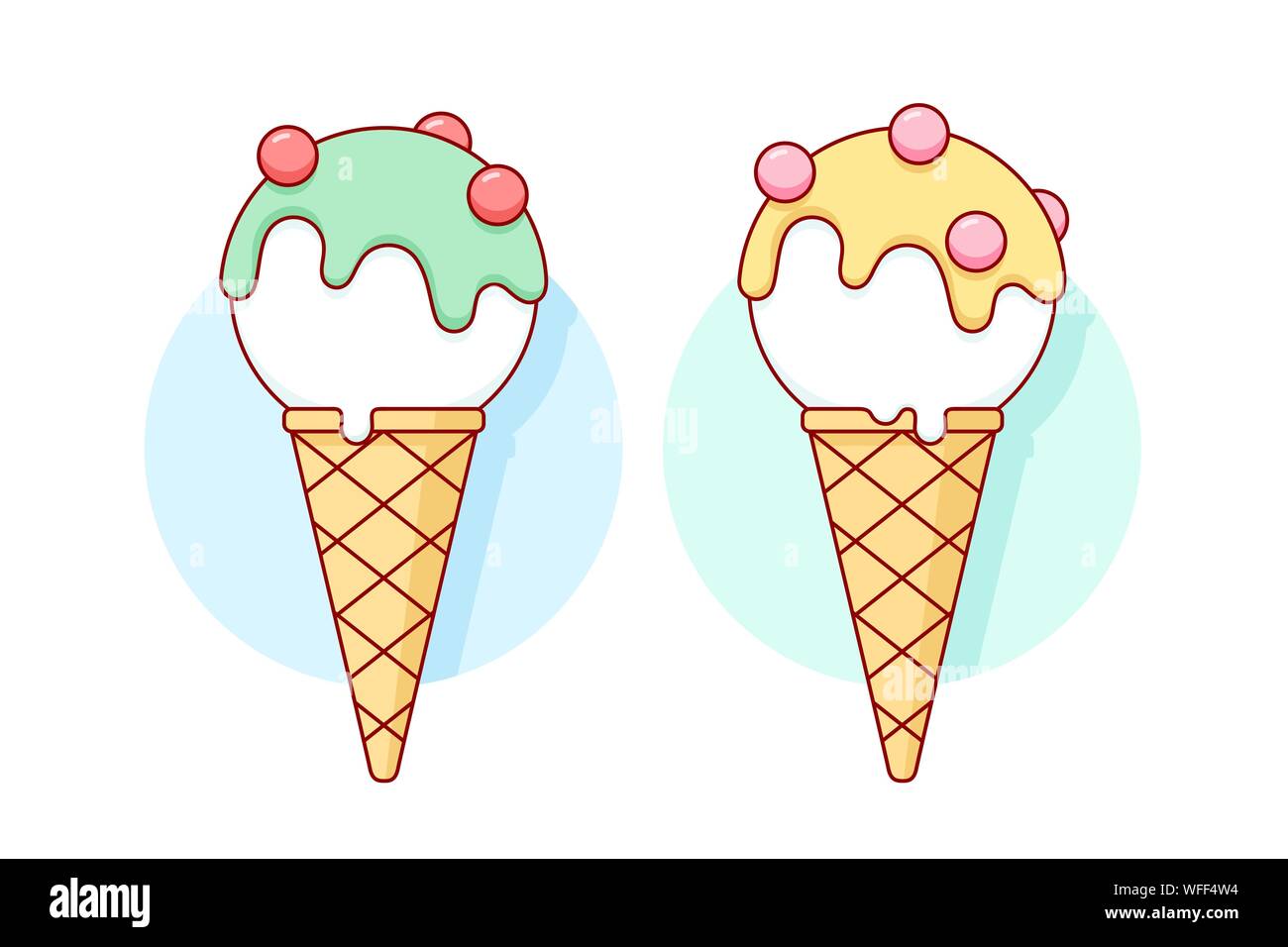 Cuillère à crème glacée de blanc l'icône en couleur pastel différents cônes Illustration de Vecteur