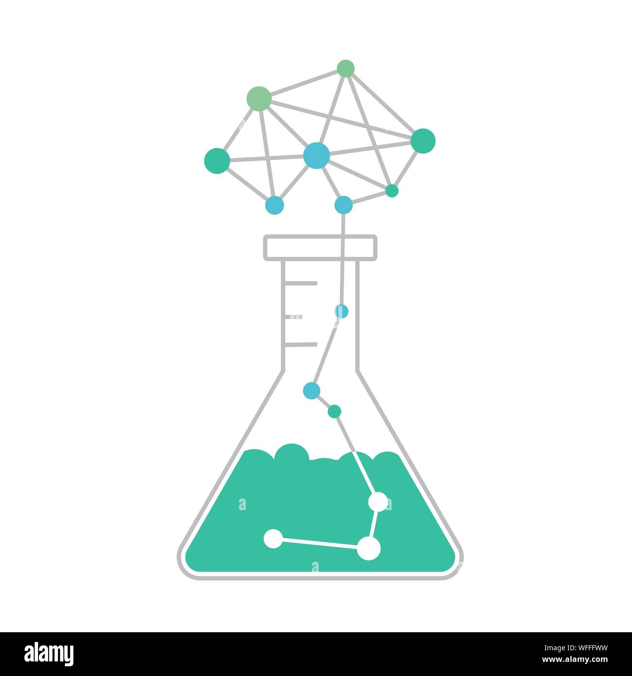 La science des données ou de l'apprentissage automatique de l'expérience chimique comme la recherche. En tant que réseau de neurones cerveau explosion au-dessus de la fiole. AI ou l'apprentissage en profondeur. Vect Illustration de Vecteur