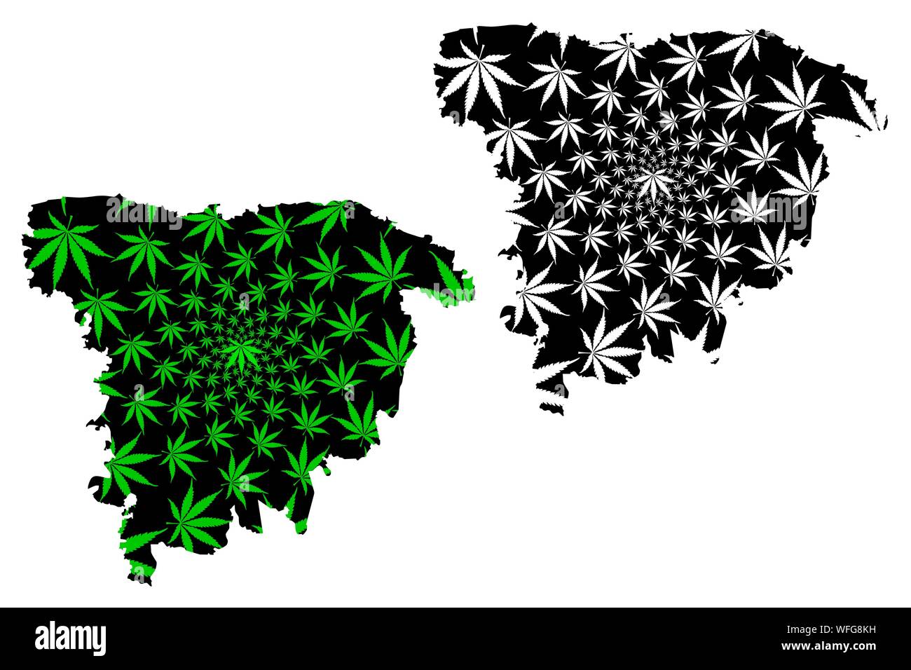 La Division de Sylhet (divisions administratives du Bangladesh) la carte est conçue de feuilles de cannabis vert et noir, plus de Sylhet carte fait de la marijuana (marihuan Illustration de Vecteur