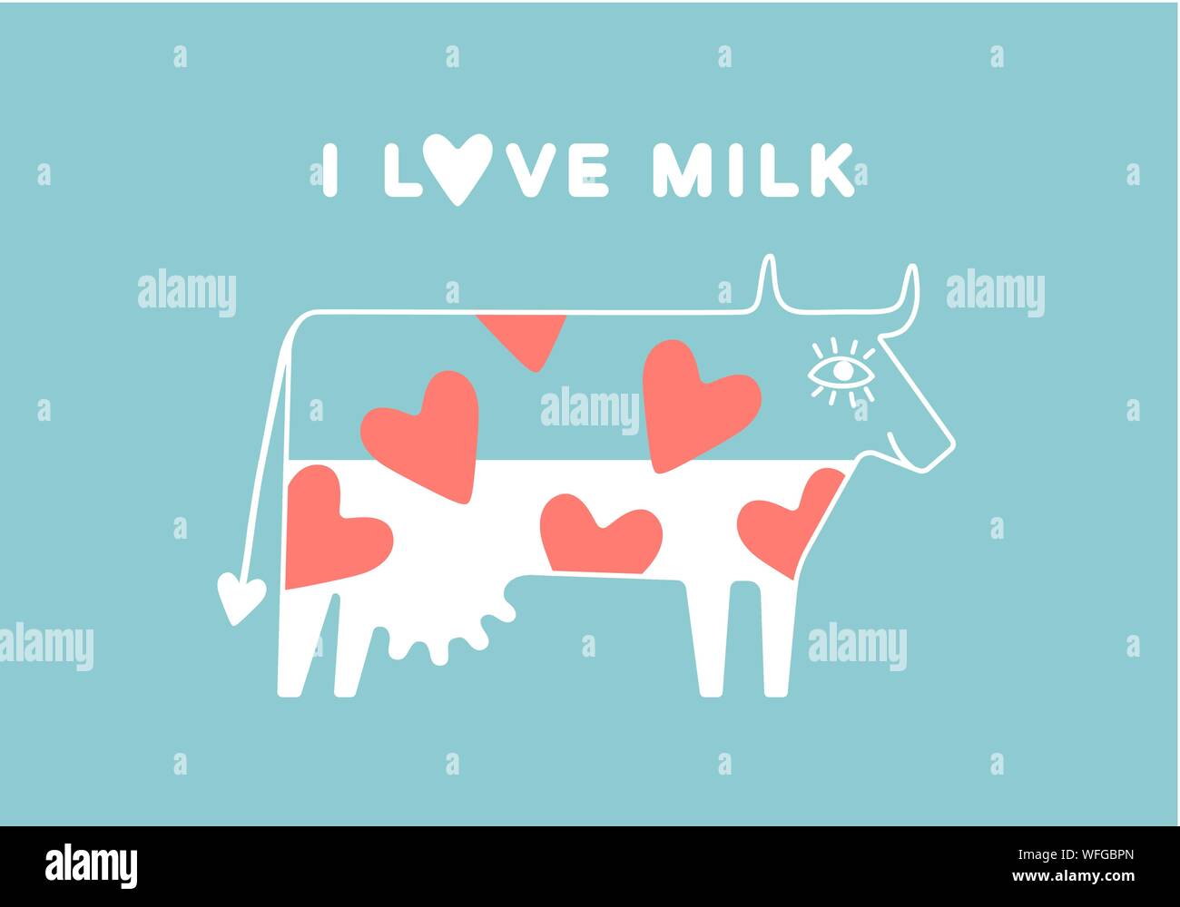 Heureux et pis de vache avec du lait plein coeur rouge Illustration de Vecteur