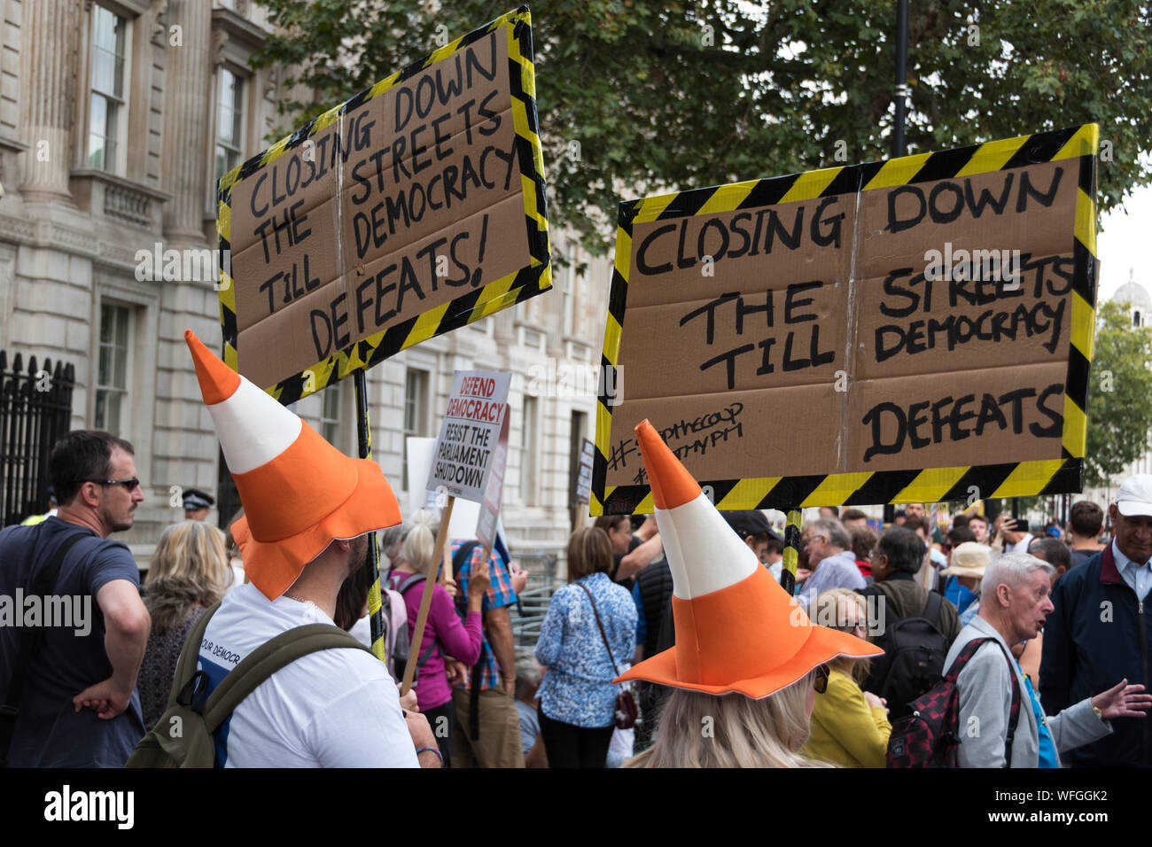 Boris Johnson anti manifestation devant Downing Street No 10, le 31 Aug 2019, Londres UK Banque D'Images