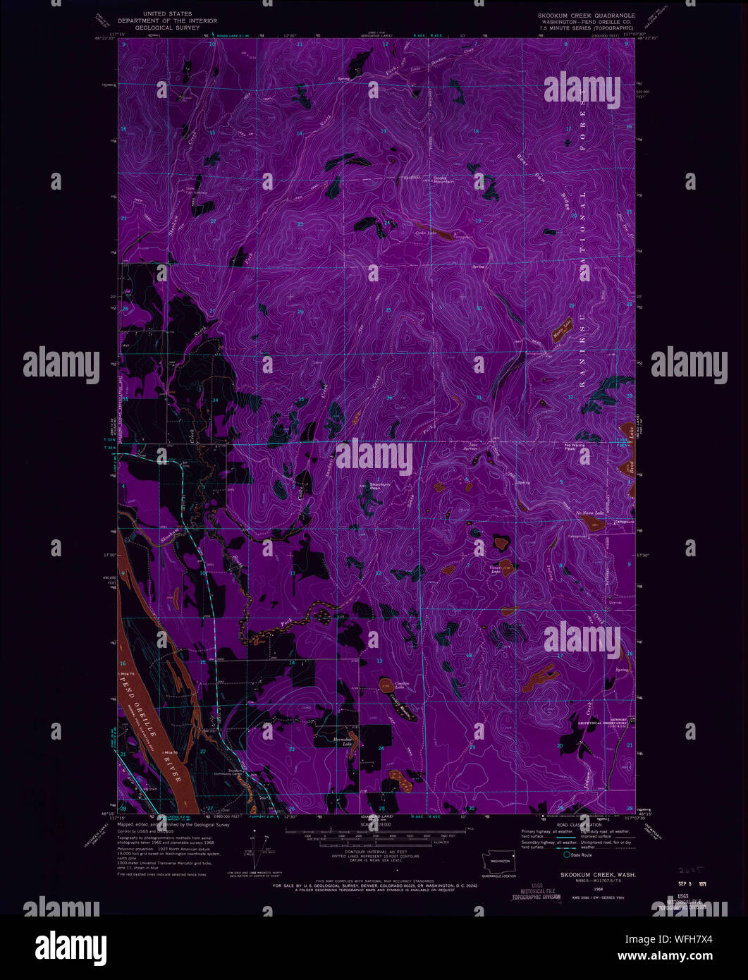 L'État de Washington, de l'USGS Topo Map WA Skookum Creek 243747 1968 24000 Restauration inversé Banque D'Images