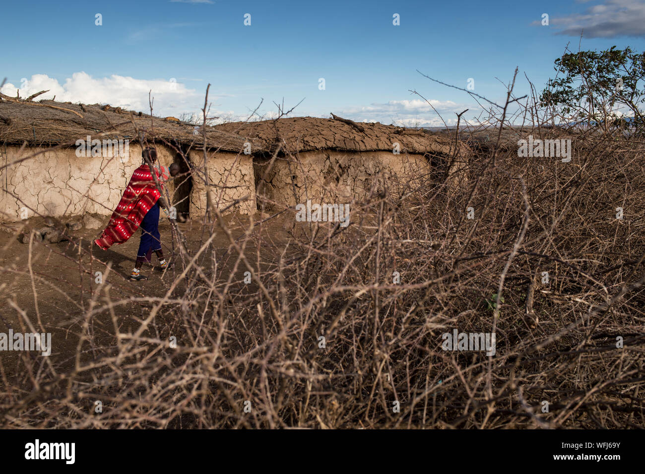 Village de la tribu Masai, Parc National d'Amboseli, l'Afrique Banque D'Images