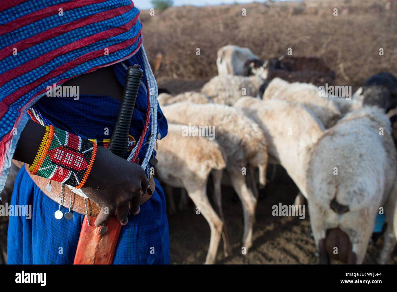 Les bergers de la tribu Masai, Parc National d'Amboseli, Kenya, Africa Banque D'Images
