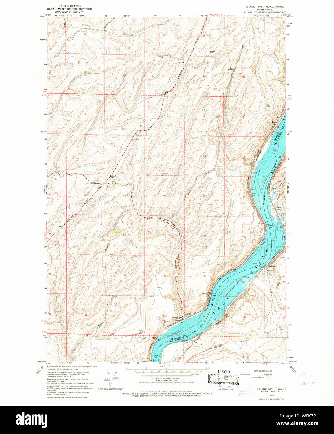 L'État de Washington, de l'USGS Topo Map Snake River WA Restauration 243804196624000 Banque D'Images