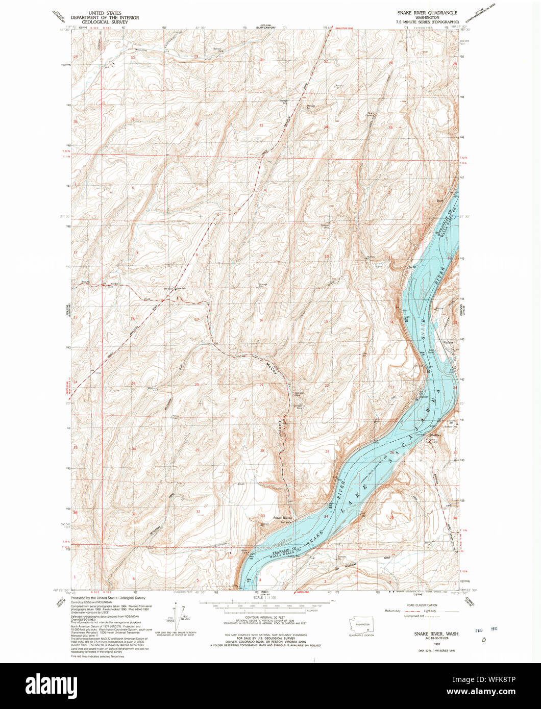 L'État de Washington, de l'USGS Topo Map WA Rivière Snake 2438051991 24000 Restauration Banque D'Images