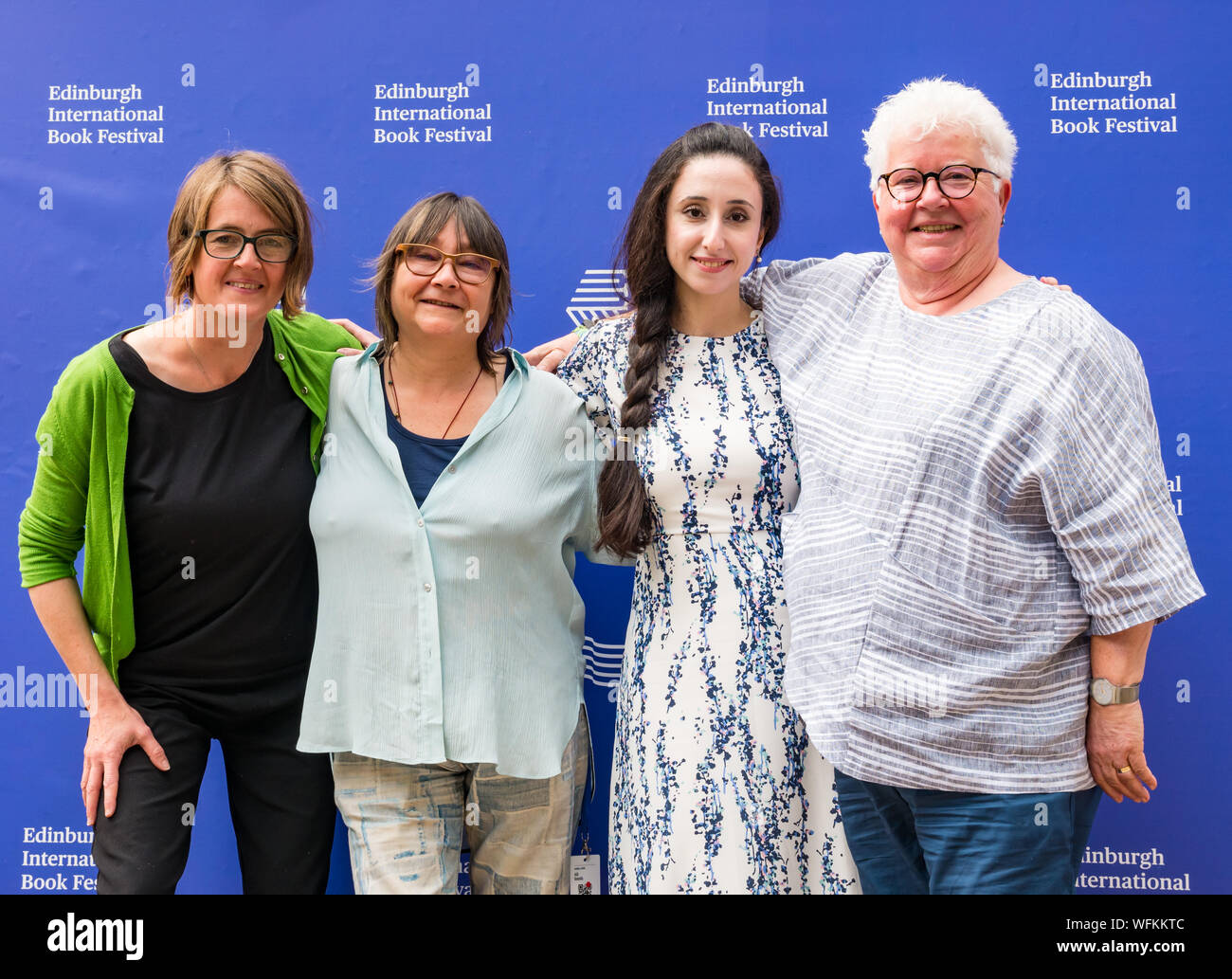 Francis Cabrel, Ali Smith, Nayrouz Qarmout, Val McDermid, Edinburgh International Book Festival 2019, Écosse, Royaume-Uni Banque D'Images