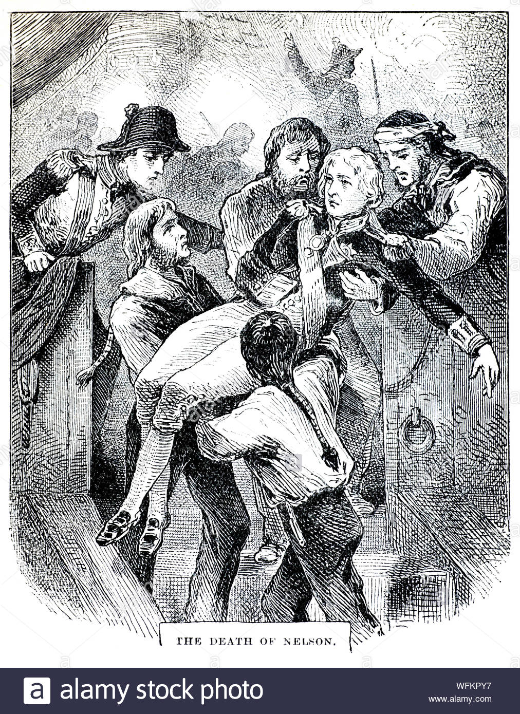 Le décès de Nelson à la bataille de Trafalgar en 1805, illustration de 1900 vintage Banque D'Images