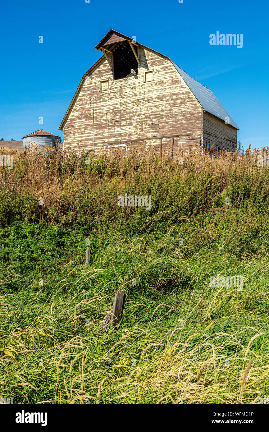 Washington, Région de Palouse, autoroute 26, grange en bois, saison d'automne Banque D'Images