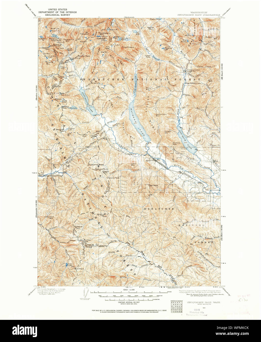 L'État de Washington, de l'USGS Topo Map WA Snoqualmie Pass 2438271901 Restauration 125000 Banque D'Images
